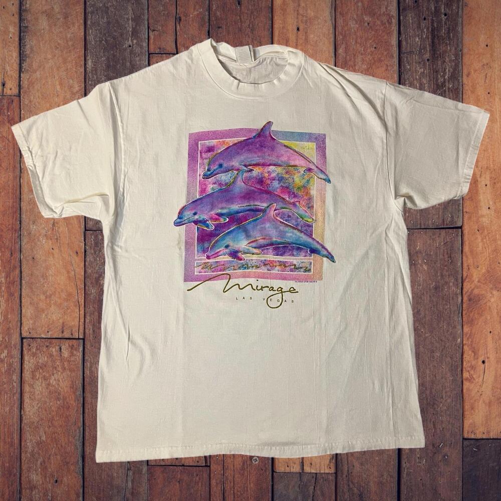 Vtg 90s Mirage Las Vegas Hotel/Casino Glitter Dolphin Tee